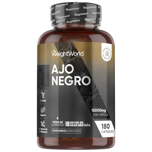 Ajo Negro 15000mg, 180 Cápsulas Sin Olor ni Sabor, 6 Meses de Suministro - Extracto de Ajo Negro (100:1), Apto para Veganos, Sin Gluten, Estearato de Magnesio ni OGM