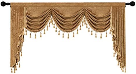 ELKCA Thick Chenille Window Curtains Valance for Living Room Bronze Waterfall Valance for Bedroom,Rod Pocket,1 Panel (Bronze, W98)
