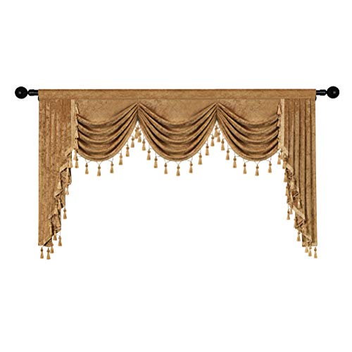 ELKCA Thick Chenille Window Curtains Valance for Living Room Bronze Waterfall Valance for Bedroom,Rod Pocket,1 Panel (Bronze, W98)
