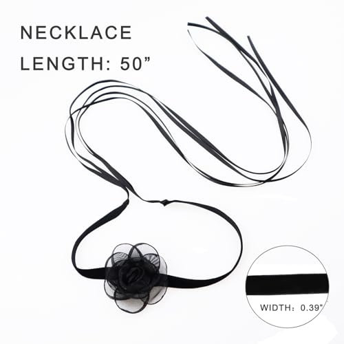 Black Choker Camellia Flower Lace-up Necklace For Women4