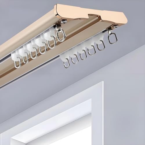 Aluminum Alloy Double Track System for Ceiling/Wall Mount, Smooth Silent Rollers, Sleek Grey Design, Ideal for Bedroom Curtains, 2.20m Length, Easy Installation