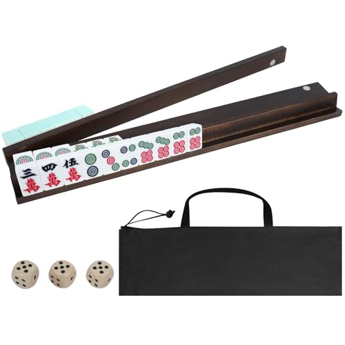 JARTEEK American Walnut Wood Mahjong Racks with Pushers Set of