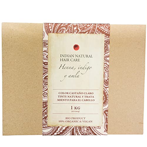 Henna, índigo y amla - Color castaño claro - Tinte natural y tratamiento para el cabello - En polvo (1kg)