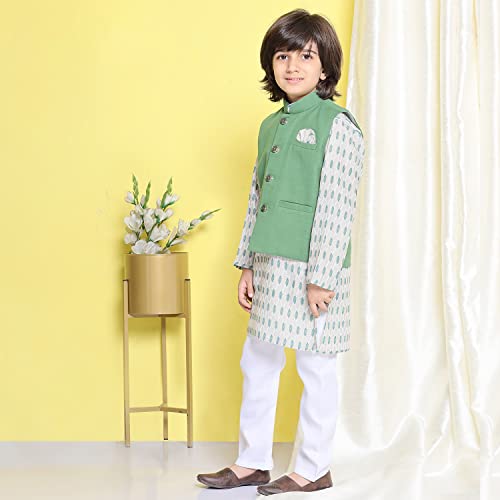 Image of AJ DEZINES Kids Cotton Kurta Trouser With Waistcoat Set For Boys