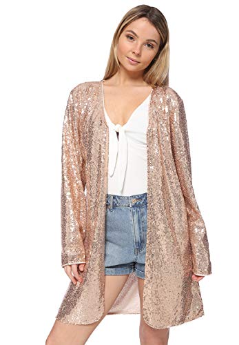 Anna-Kaci Women's Open Front Sequin Coat Las Vegas Blazer Party Club Cocktail Jacket Outerwear, Rose Gold, Large