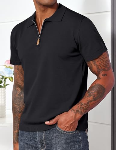Men's Casual Zipper Polo Shirts Regular Fit Short Sleeve Knitting Shirts Stretchy Golf Shirts3