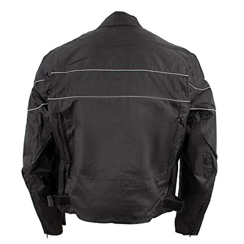 NexGen HW212102 Men's Black Nylon-Textile Vented Moto Jacket with Reflective Piping - 5X-Large