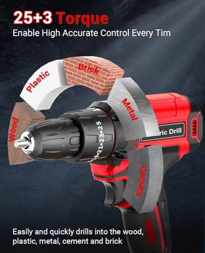 Power Drill Set 21V, Cordless Hammer Drill with 2 Batteries 2.0Ah,42N.m Max, 25+3 Torque, 2 Speed, LED Light, 20pcs Bits Electric Drills for Home 4 Power Drill Set 21V, Cordless Hammer Drill with 2 Batteries 2.0Ah,42N.m Max, 25+3 Torque, 2 Speed, LED Light, 20pcs Bits Electric Drills for Home - Image 4