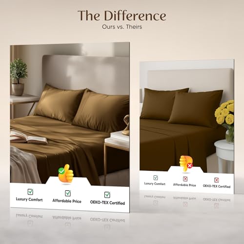 Image of Utopia Bedding Queen Size Sheet Set - 4 Piece Bed Sheets, Soft and Breathable Microfiber, Includes 1 Fitted Sheet, 1 Flat Sheet and 2 Pillowcases - Oeko Tex (Mocha)
