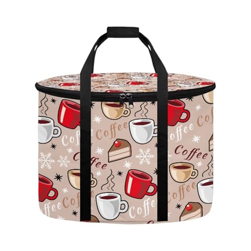 Kathyboom Portable Slow Cooker Bag with Lid Fasten Straps,Coffee Cup Insulated Casserole Carrier Fits for Most 6-8 Quart Oval Slow Cooker