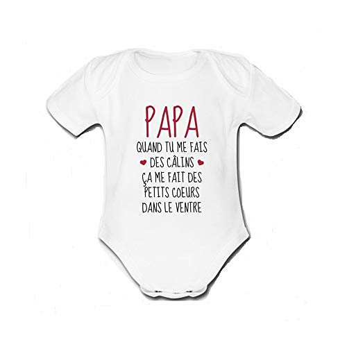 FASHION BOUTIK Body bébé Cadeau fête des pères Papa Quand tu me Fais des calins ça me Fait des Petits Coeurs dans Le Ventre (18/23 Mois)