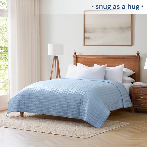 YnM Cooling Weighted Blanket for Adults, 40lbs Heavy Bed Throw Comforter with 100% PE Fabric, Ideal for Hot Sleepers or Summer Days(88x104 Inches for Queen/King Bed, 40 Pounds, Blue)