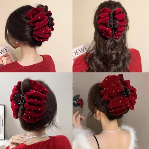 Pinza para cabello roja con diseño de Navidad y pedrería miniatura 2