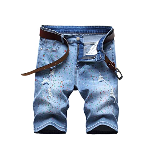 Short en jean déchiré pour homme coton denim bleu délavé coupe slim taille 52
