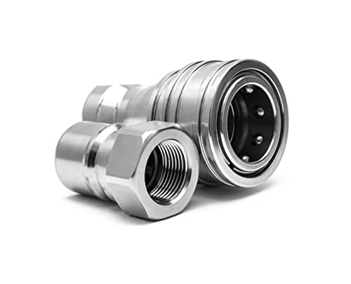 Image of 3 /8 inch NPT Thread Hydraulic Quick Connect Coupler Set | ISO 7241-B Poppet Valve | Stainless Steel Coupling with Dust Caps | Heavy-Duty Skid Steer, Tractor, Industrial Equipment | Model TL207