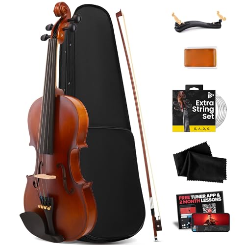 Pyle 1/2 Size Beginner Violin Starter Kit, Violin Starter Package with Travel Case & Bow, Extra Strings, Digital Tuner, Shoulder Rest & Cleaning Cloth for Students, Kids, Adults