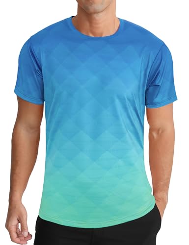 APTRO Herren T Shirt Sport Tshirts Trainingsshirt Funktionsshirt Schnelltrocknend Laufshirt Gym Shirt Farbverlauf Blaugrün XL