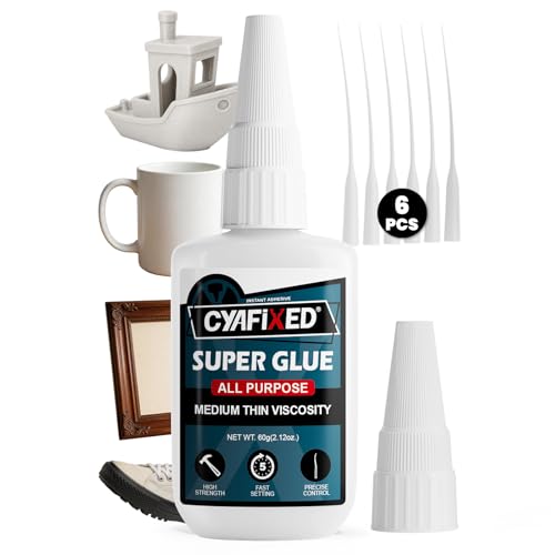 Image of Fast Super Glue 60 Gram, Strong Instant Thin CA Glue with Precision Microtips & Anti-Clog Caps for Wood Ceramic Plastic Glass 3D Prints Model