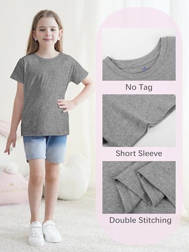 Image of 5 Pack Girls Shirts Short Sleeve T-Shirts Cotton Tshirts Tees Kids Clothes | Classic Fit Shirts for 2T-18Y, Mix & Match Clothes for School /Play /Summer Wear, Soft & Breathable, Long-lasting & Easy Care