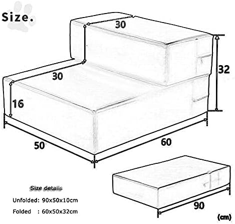 U/D Dog Stairs, Dogs and Cats Up and Down Sofa Steps, with Machine Washable Zippered Non-Slip Dog Stairs, Large Dog Going Ladder Customized, Multiple Colour,Gray Blue,60x50x32cm