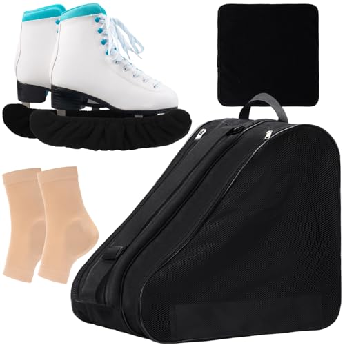 Ylinge 4 Pcs Skating Bag Set Ice Skate Blade Covers Towel Ankle Bone Protection for Boots Skate Large Skate Bag Quad Skates Inline Skate and Most Roller Skate Accessories