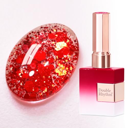 Double Rhythm 15ML Glitter Gel Polish Shimmer Reflective Holographic Color Magnetic for Nail Art Salon DIY at Home (Holographic Red-B1224)