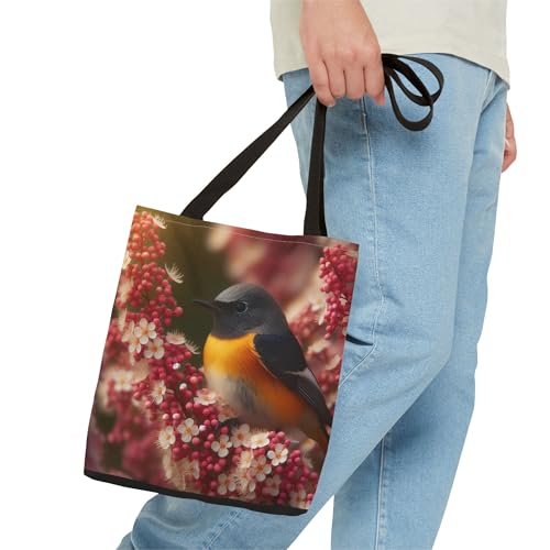 Premium Tote Bag with Reinforced Stitching - American Redstart in Blooming Spirea in Ohio3