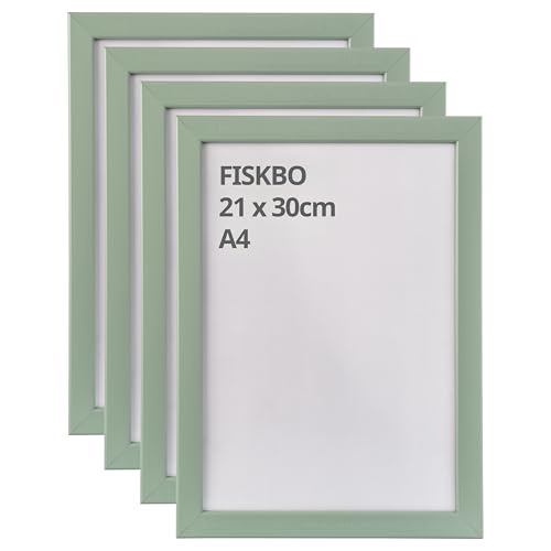 Juego de 4 marcos de fotos A4 de 21 x 30 cm, color gris y verde claro, montaje en pared y mesa, tablero de fibra y plástico