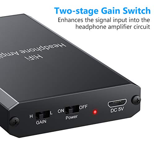 eSynic HiFi Headphone Amplifier 3.5mm Portable Headphone Amp 16-300Ω Impedance Audio Rechargeable Earphone Amplifier with Gain Switch/Lithium Battery/2Pcs Audio Cables for MP3/4 Phone Computer