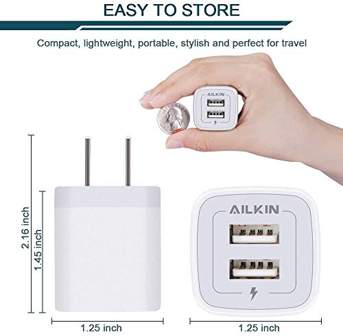 【5Pcs】 USB Plug, Wall Charger Fast Charging Block, Power Adapter Cube 2 Port Charge Travel Brick Cell Quick Chargers Box cargador for iPhone 16e 16 Pro Max 15 14 13 12 SE 11Pro Max Samsung Galaxy