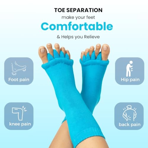 Image of DIRTS Original Foot Alignment 5-Toe Separator Orthopedic Cotton Socks for Women & Men - Bunion Corrector & Plantar Fasciitis Support (Blue, Large)
