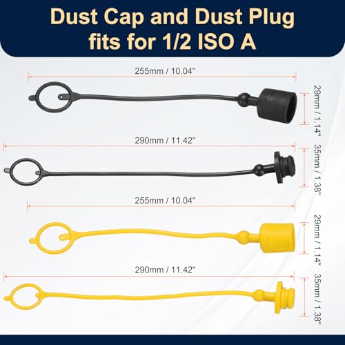 Image of HARFINGTON 2Sets 1 /2 Hydraulic Hose Dust Cap and Plug Kit, ISO-A Male Dust Cap & Female Plug Cover Quick Disconnects Air Coupler Cover Port Plug Fittings with Retention Ring, Black /Yellow
