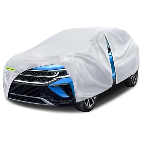 Image of 6 Layers SUV Car Cover Waterproof All Weather for Automobiles, Size A5 with Zipper & Cotton Universal Fit for Buick Encore, Chevrolet Trax, Ford Escape (Up to 181inch), Silver