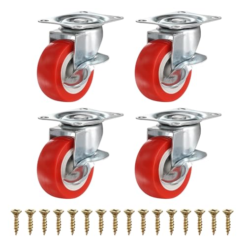 PATIKIL 2インチキャスターホイール家具引き出し収納ボックスDIYプロジェクト用のPVCミュート360度回転プレートキャスター(ブレーキ付き)- 4個(レッド)