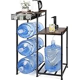 CAROD 5 Gallon Water Jug Holder, Water Storage Rack Water Dispenser Stand With Wood Tabletop Shelf, 5 Gal Water Bottle Holder Water Cooler Jug Rack with 2 Wood Storage Shelves