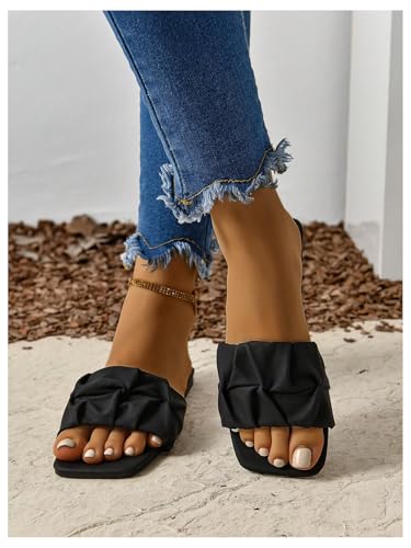 Image of GORGLITTER Women's Summer Cute Flat Sandals Dress Slide Sandals Square Toe Wedding Shoes Vacation Trendy Sandals 2026