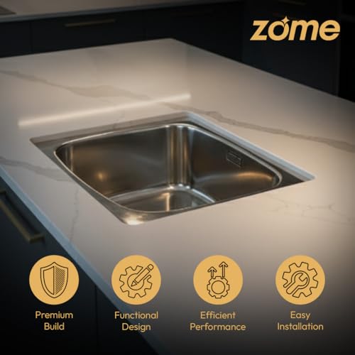 Image of ZOME Indo Premium Kitchen Sink (24 X 18 Inches) | Stainless Steel Single Bowl, Heavy Duty, Anti-Rust, Sound-Dampening Sink for Modern Kitchens | Easy Clean, Perfect for Daily Use