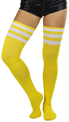 Image of ToBeInStyle Women's Heavyweight Knit Thigh High Long Socks w /Contrast 3 Stripe Top Band