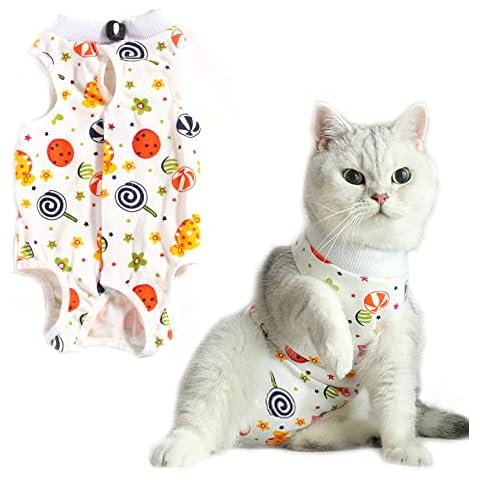 HACRAHO Traje de Recuperación de Gato, 1 Paquete Traje de Recuperación de Cirugía de Heridas de Gato de Algodón Suave Después de la Cirugía para Gatos, S Cover