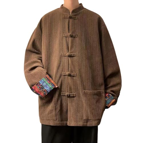 NCDUANSAN Chinese style buttoned collar men's jacket, retro ethnic style of spring and autumn, patchwork printed warm top