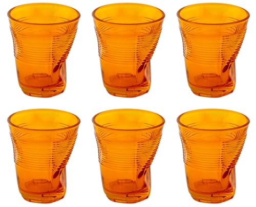 kaleidos Set 6 Bicchieri Accartocciati 22 cl Ø8 cm in Vetro Pressato Arancioni