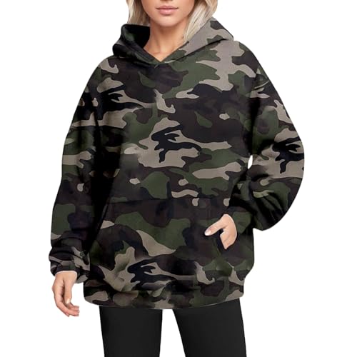 Sudaderas con capucha de camuflaje para mujer, sudadera con capucha de camuflaje de moda, sudadera con estampado de camuflaje, informal, holgada, de manga larga, con bolsillos, camouflage, L