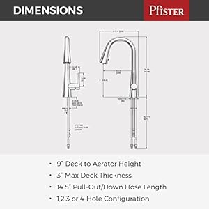 Pfister Barulli Kitchen Faucet with Pull Down Sprayer and Soap Dispenser, Single Handle, High Arc, Polished Chrome Finish, F5297BARC Pfister Barulli Kitchen Faucet with Pull Down Sprayer and Soap Dispenser Single Handle High Arc Polished Chrome Finish F5297BARC