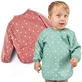 knorr-baby Ärmellätzchen 2er Set | wasserdichte Baby bib Lätzchen mit Ärmeln & Auffangschale | Beikost und Esslätzchen | OEKO-TEX® Standard 100 geprüft