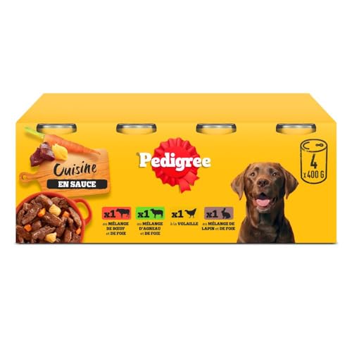 Pedigree Cuisine Repas pour Chien - Boîtes en Sauce pour Chien Adulte - 4 variétés - 4x400g