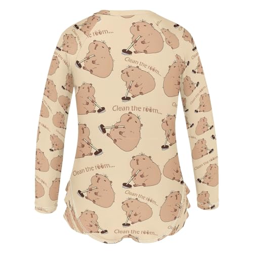 Capybara Mopping The Floor Girls Long Sleeve Swimsuits One Piece Zipper Bathing Suit UPF 50+ Rashguard Swimwear3