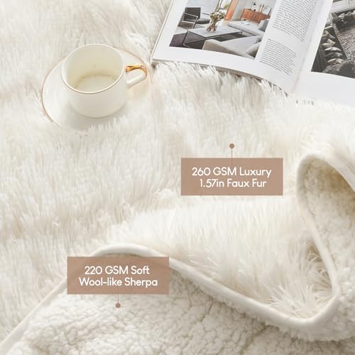 Image of Cottonblue Fluffy Weighted Blanket 20lbs, Luxury Fuzzy Faux Fur Weighted Blanket Throw for Adults, Long Fur Shaggy Snugly Blanket Cosy Winter Blanket for Home Decor, 60 inchx80 inch, Cream White