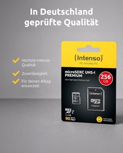 Intenso Premium microSDXC 256GB Class 10 UHS-I Speicherkarte inkl. SD-Adapter (bis zu 90 MB/s), schwarz – Ansicht 2
