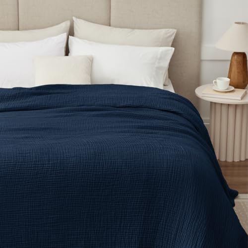 Kozyhvn 100% Cotton Muslin Blankets Twin XL 66" x 90", 6 Layers Breathable and Lightweight Twin Blanket for Bed, Soft Boho Coverlet Bedspread, Gauze Bedding for All Season, Navy - Cosy Home Interiors Kozyhvn 100% Cotton Muslin Blankets Twin XL 66" x 90", 6 Layers Breathable and Lightweight Twin Blanket for Bed, Soft Boho Coverlet Bedspread, Gauze Bedding for All Season, Navy