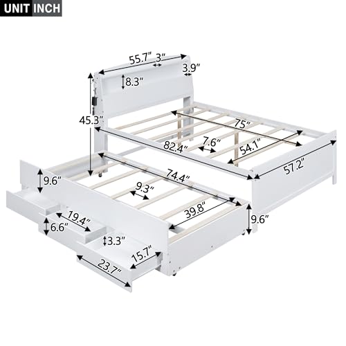 Storage Bed with Headboard for Bedroom Guestroom Small Room, White